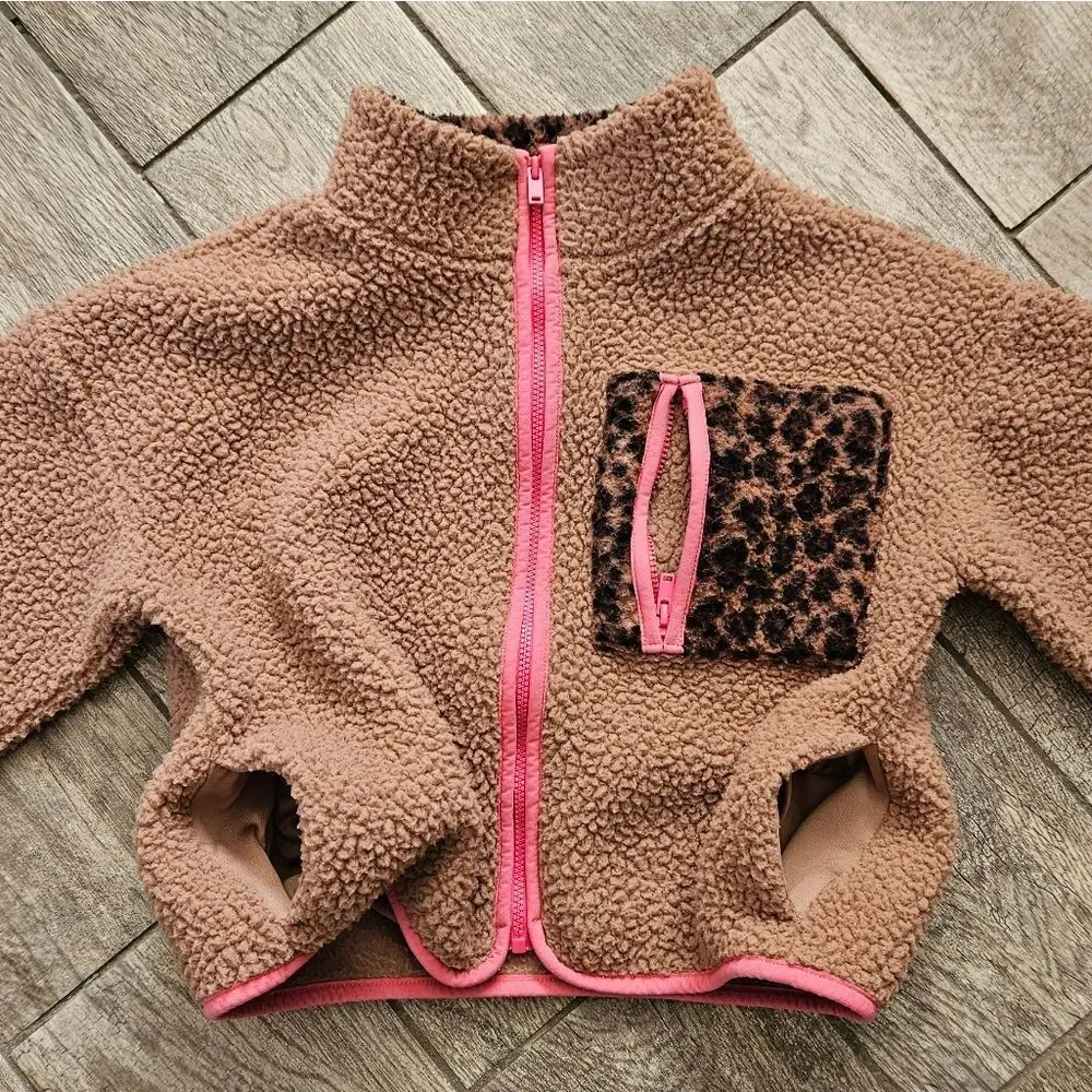 Old Navy Tan Fleece Jacket with Pink Trim Size S